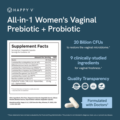 Vaginal Probiotics for Women Odor & Itch Support, Urinary & Gut Health, pH Balance | Womens Daily Probiotic with Patented Prebiotics & Lactobacillus for Feminine Wellness